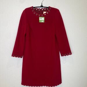 Kate Spade Scallop Grommet Mini Shift Dress Deep Russet Jewel Neck NWT Sz 2